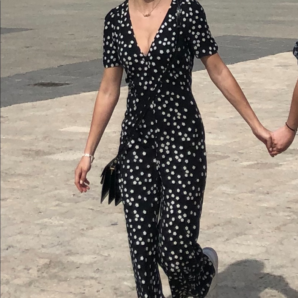 reformation jumpsuit size small black and white